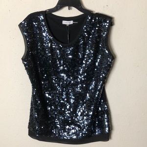 CALVIN KLEIN Black SEQUIN COWL NECK SLEEVELESS
TOP SZ L NWT